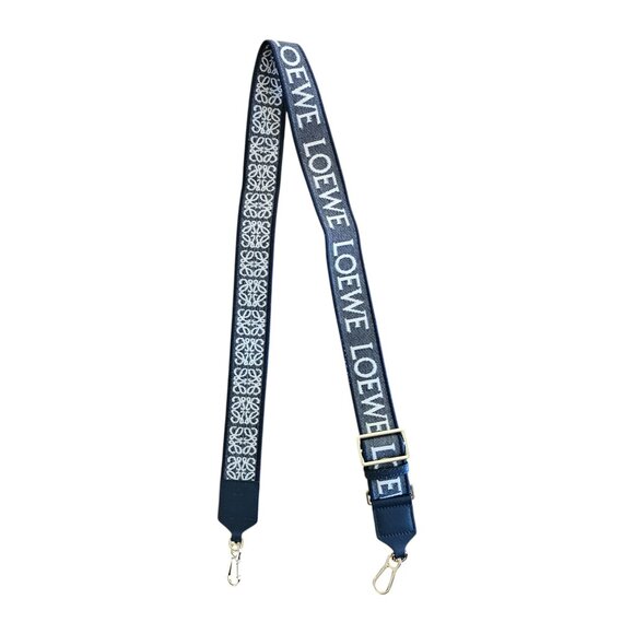 Loewe Logo and Anagram strap - jacquard and leather - blue/white with gold hdw - Picture 1 of 5